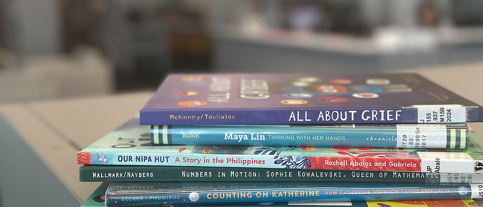 stack of library books