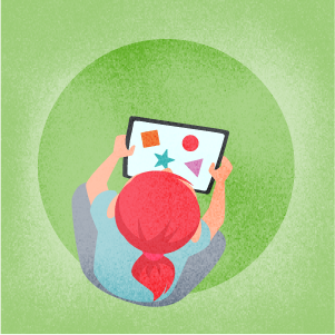 illustration of child listening to a story online