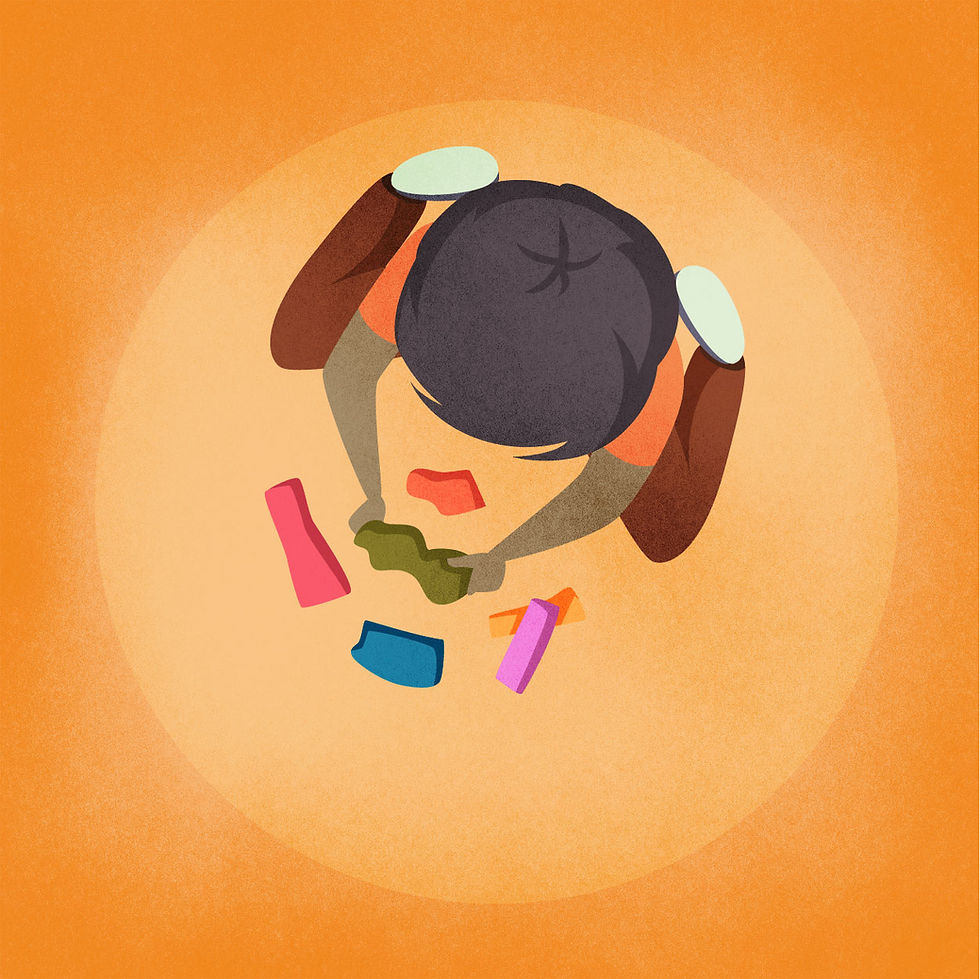 illustration of child playing with toys