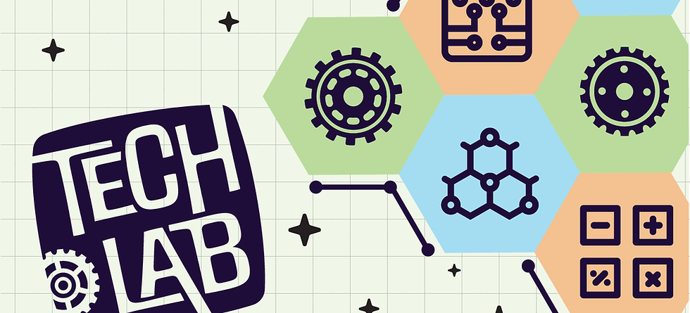illustration graphic with gears and mathmatical signs for Weber County Library Tech Labs